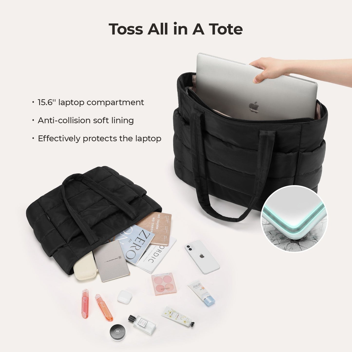 20L Puffy Tote Bag med 15,6" laptoprom
