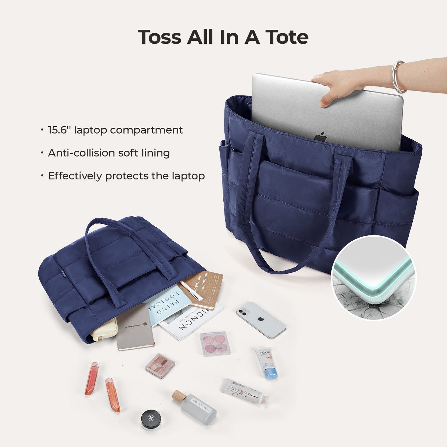 20L Puffy Tote Bag med 15,6" laptoprom