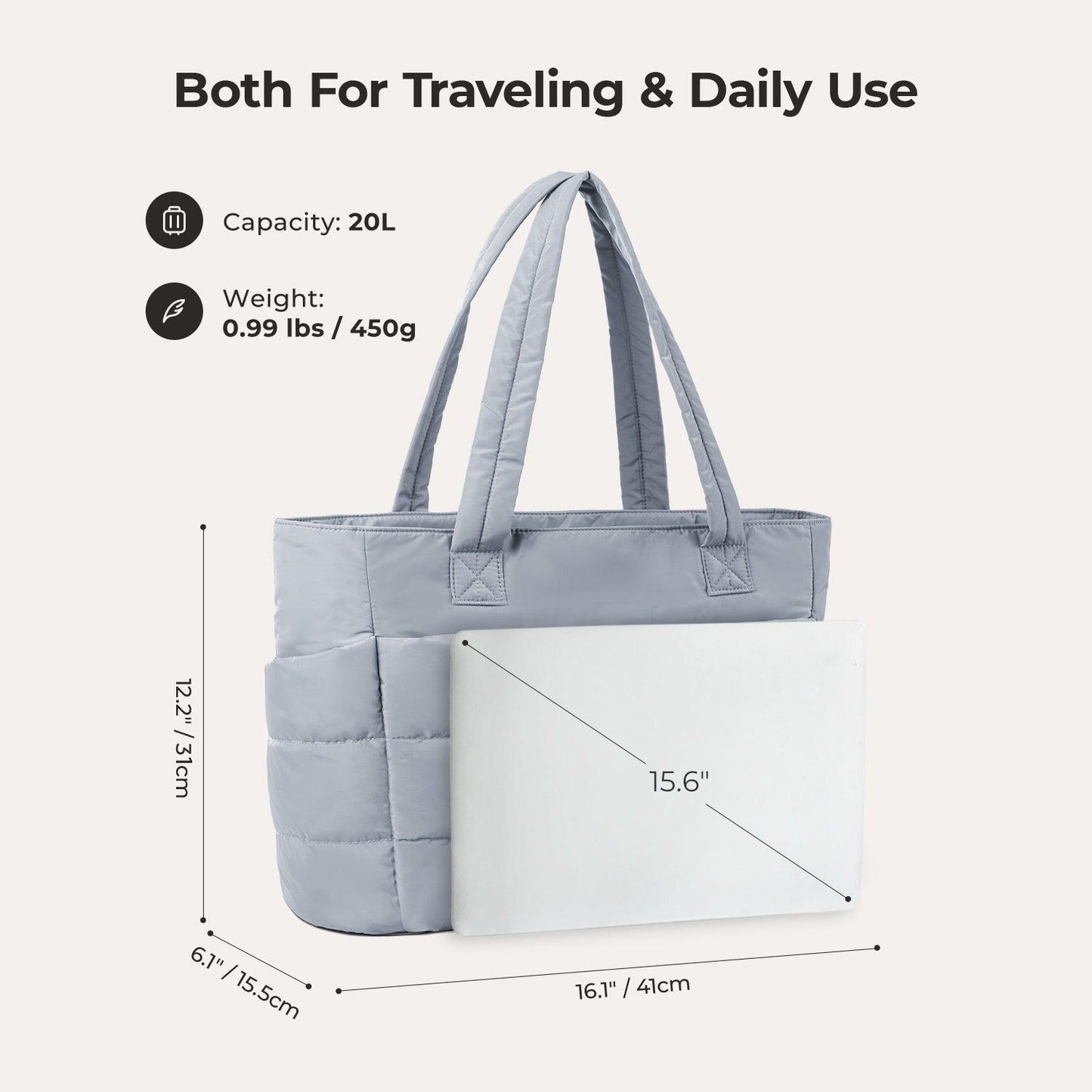 20L Puffy Tote Bag med 15,6" laptoprom
