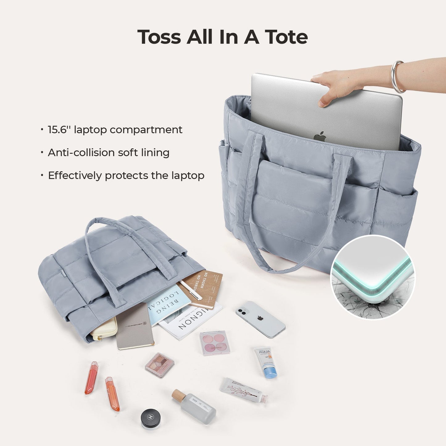 20L Puffy Tote Bag med 15,6" laptoprom