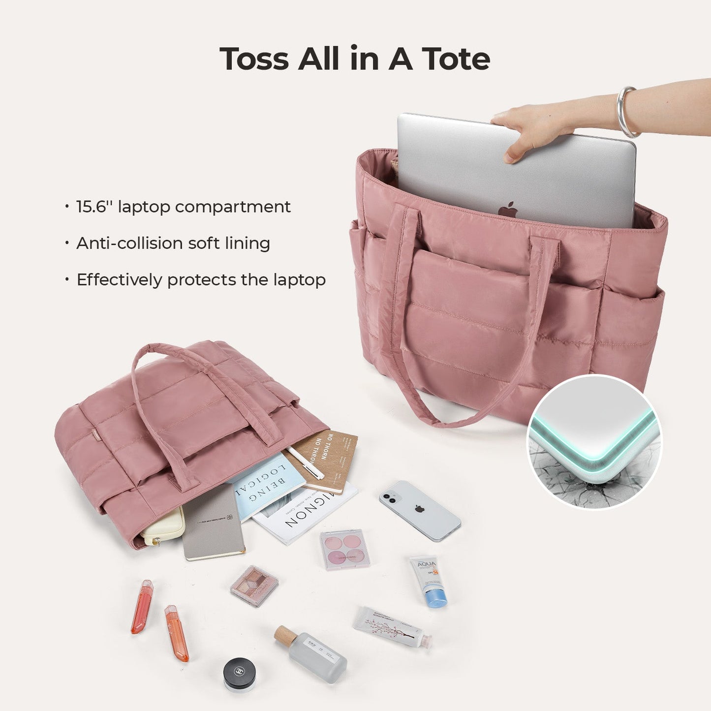 20L Puffy Tote Bag med 15,6" laptoprom