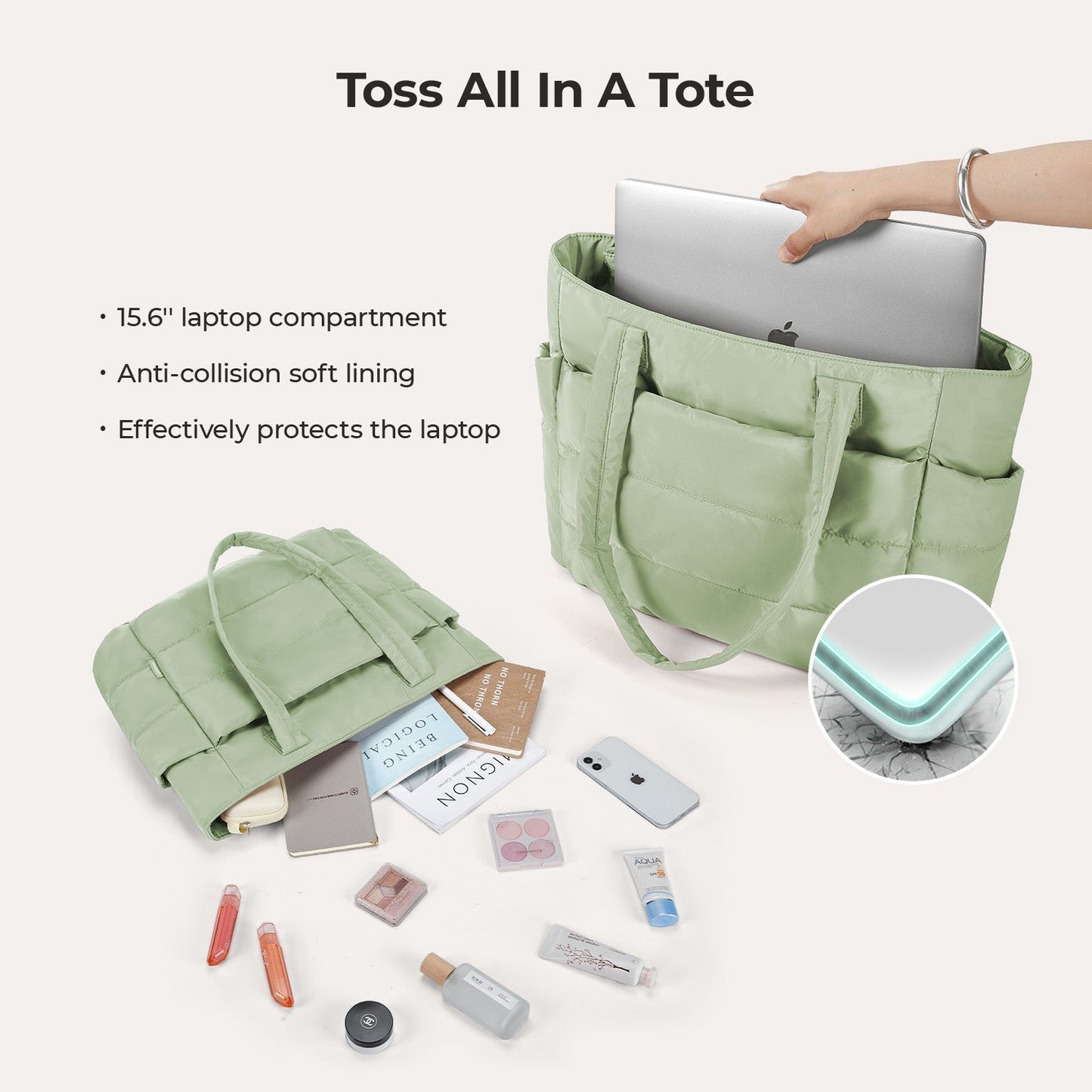 20L Puffy Tote Bag med 15,6" laptoprom