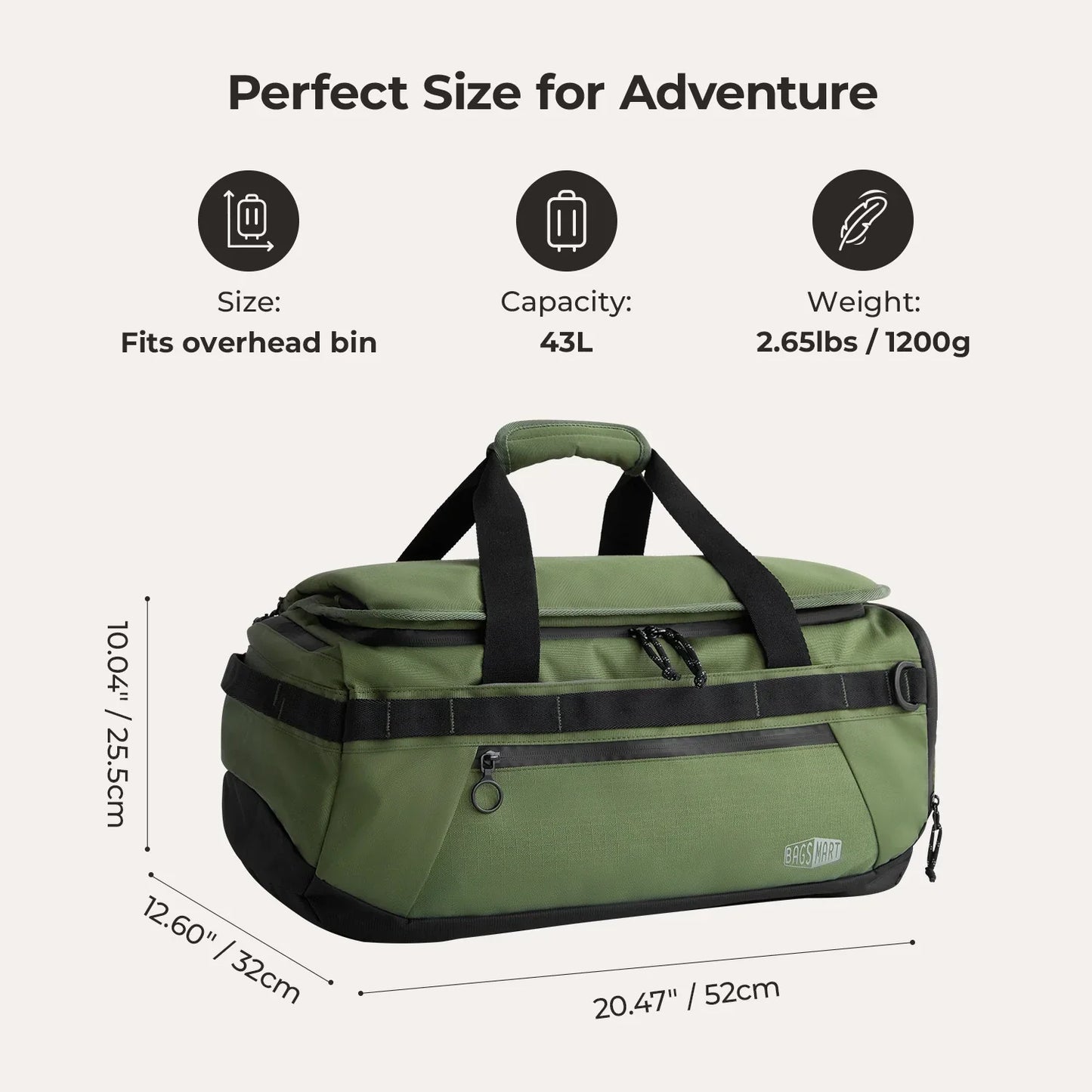 Paz 43L Carry On Travel Duffle Backpack