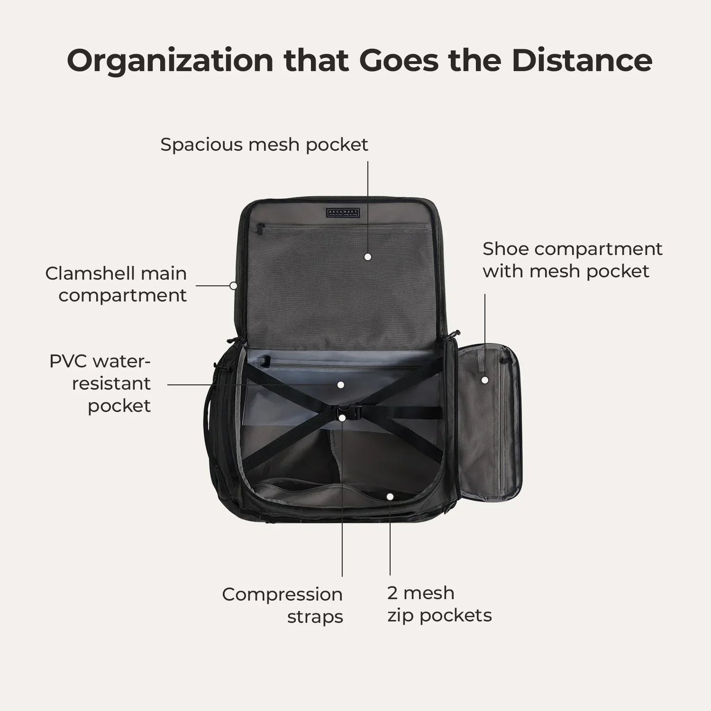 Paz 43L Carry On Travel Duffle Backpack