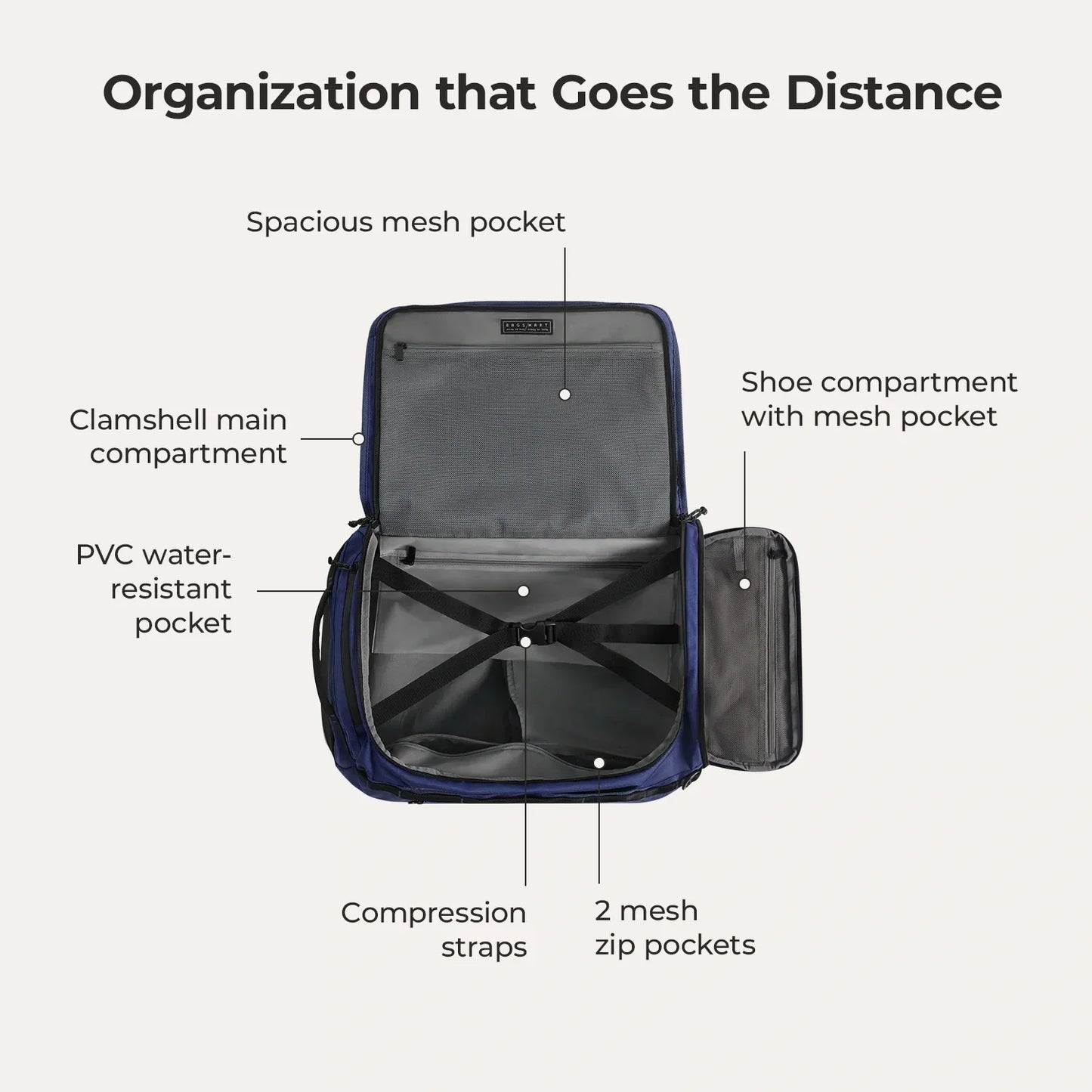 Paz 43L Carry On Travel Duffle Backpack
