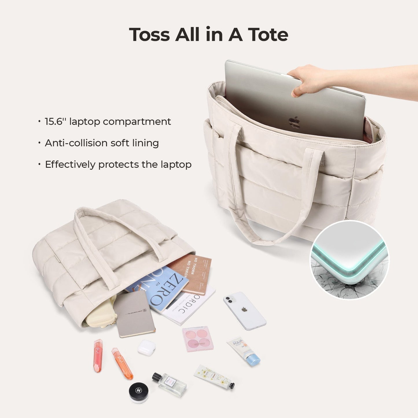 20L Puffy Tote Bag med 15,6" laptoprom