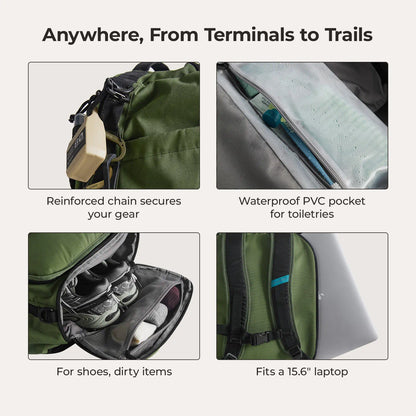 Paz 43L Carry On Travel Duffle Backpack