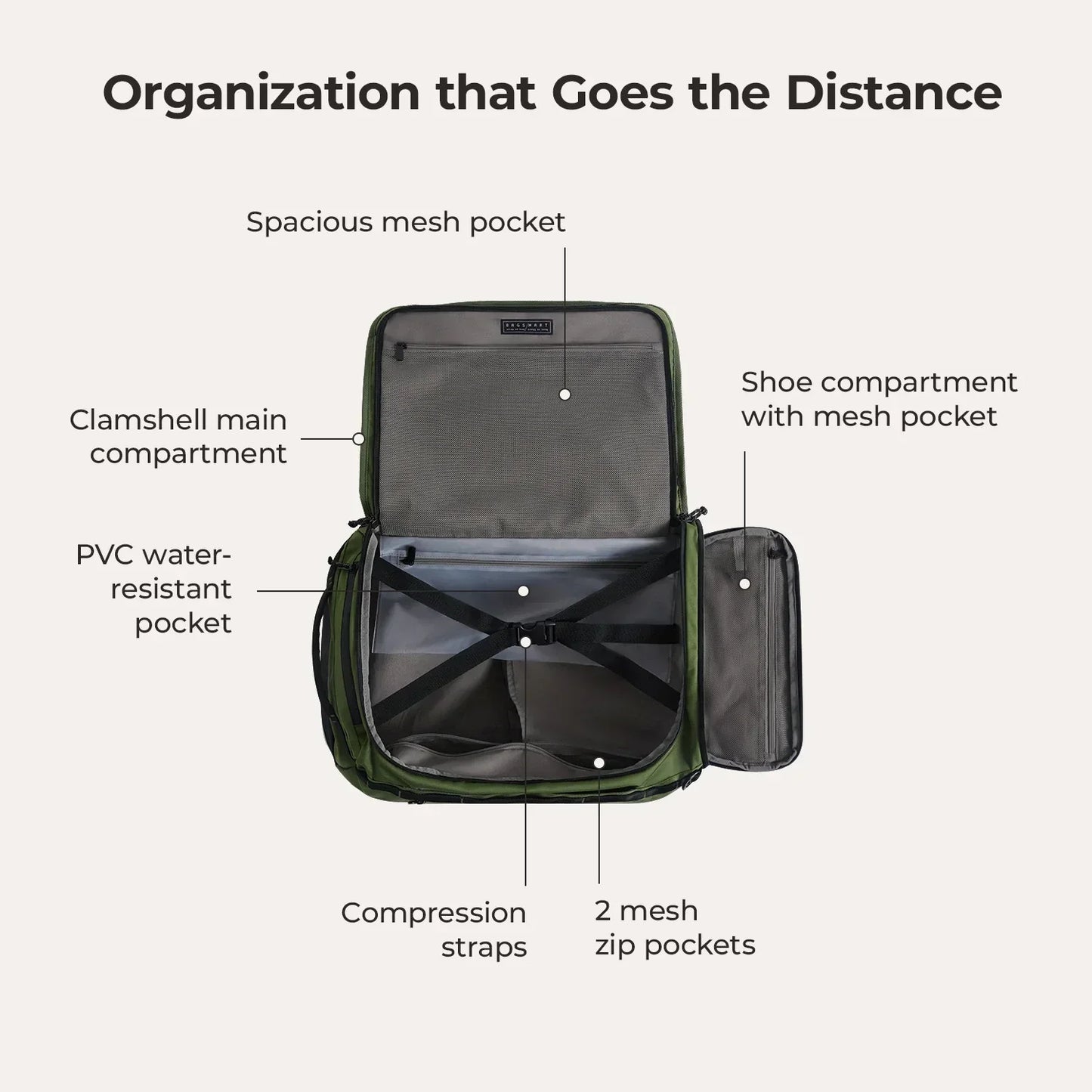 Paz 43L Carry On Travel Duffle Backpack