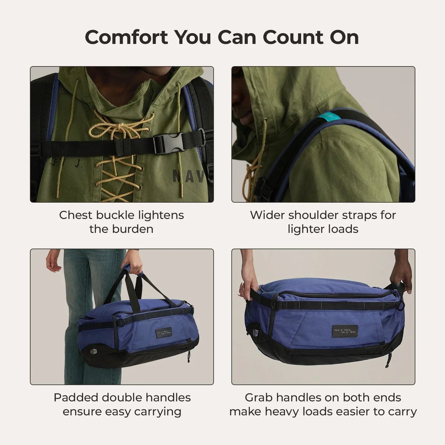 Paz 43L Carry On Travel Duffle Backpack