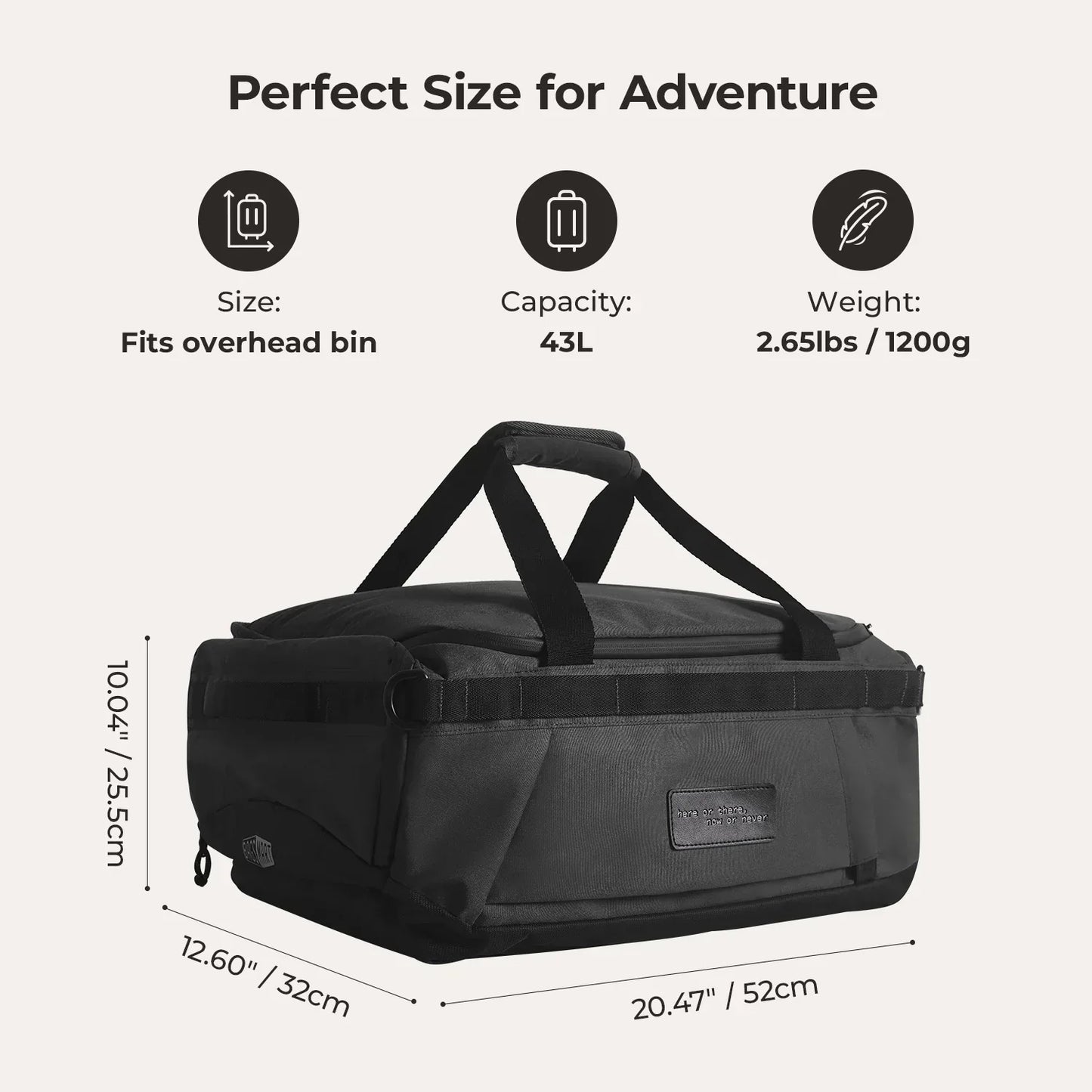 Paz 43L Carry On Travel Duffle Backpack