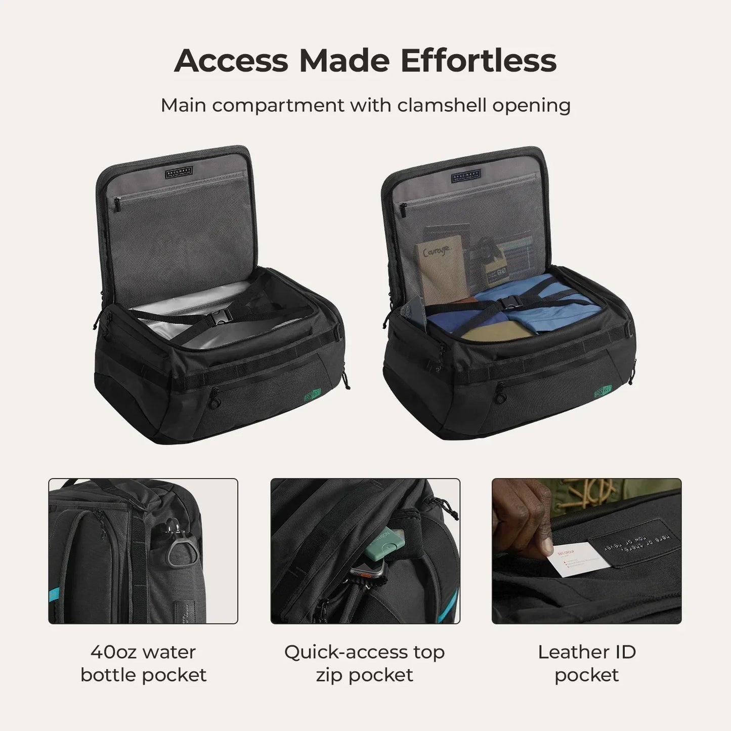 Paz 43L Carry On Travel Duffle Backpack