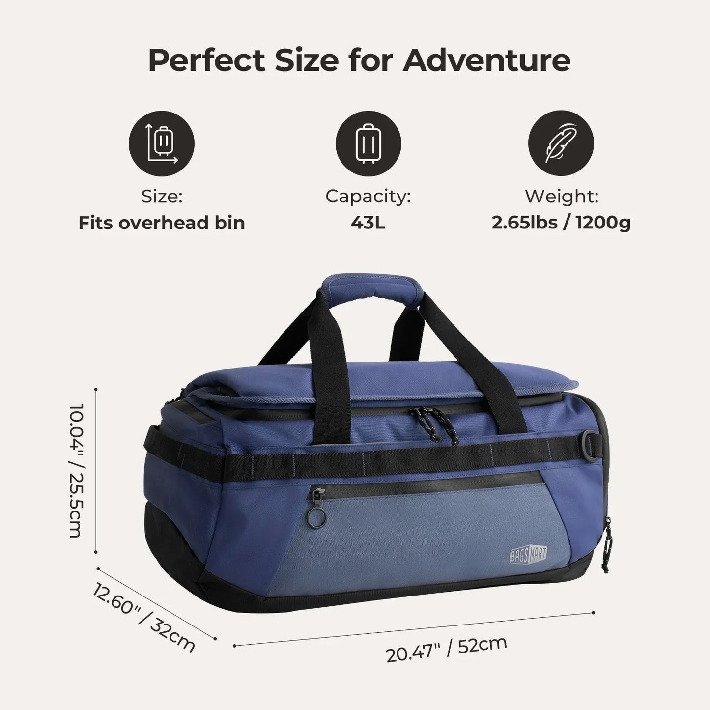 Paz 43L Carry On Travel Duffle Backpack